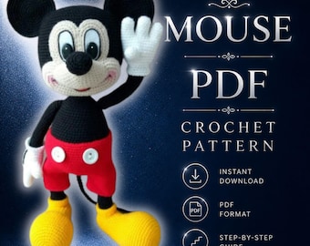 Patrón de crochet de ratón de dibujos animados – PDF de amigurumi, apto para principiantes