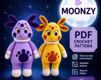 Moonzy Crochet Pattern PDF — Giant Amigurumi Tutorial — Purple Alien Plush DIY