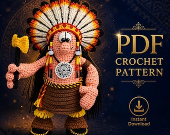 Patrón de muñeco de jefe indio a crochet / Juguete guerrero amigurumi en PDF (Descarga digital)