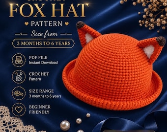 Patrón de gorro de zorro a crochet, gorro de punto para niños con orejas (Tutorial en PDF)
