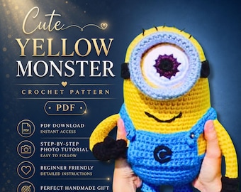Yellow Monster Crochet Pattern PDF, Amigurumi Yellow Helper Toy Instructions