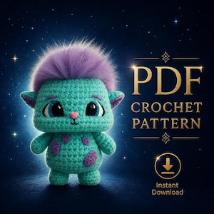 Fluffy Alien Monster Crochet Pattern: Lunnik Amigurumi (PDF-nedladdning)