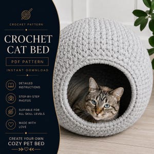 Molde em PDF para casinha de gato de crochê: Faça você mesmo um sofá para seu pet