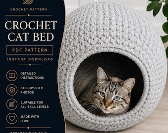 Molde em PDF para casinha de gato de crochê: Faça você mesmo um sofá para seu pet