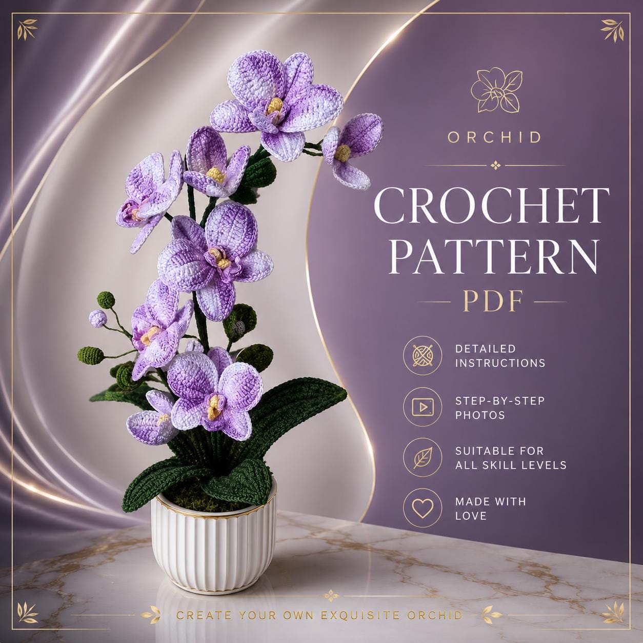 21 Orchid Crochet Patterns to Stitch Elegant Blooms for Home Decor and Gifts 10 Orchid Crochet Pattern: Flower Bouquet Decor