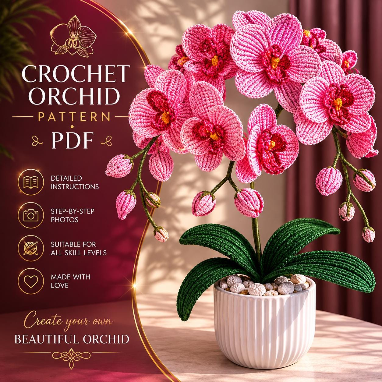 21 Orchid Crochet Patterns to Stitch Elegant Blooms for Home Decor and Gifts 11 Orchid Crochet Pattern: Flower Bouquet Decor