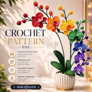 Orchideen-Häkelmuster: Blumendeko (PDF-Anleitung)