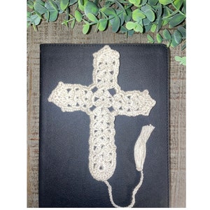 Handmade Crochet Cross Bookmark: Religious Book Accent