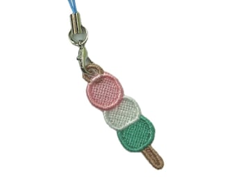 Hanami Dango Charm Japanese Dessert: Handmade Embroidered Phone, Bag, Zipper, Photocard Holder Keychain Accessory