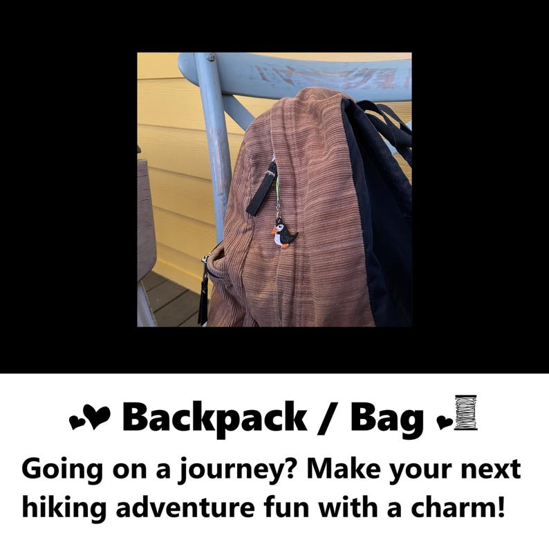 Backpack or bag charm. Going on a journey? Make your next hiking adventure fun with a charm! Handmade cute backpack zipper pull charm tag cute zippers embroidered puffin bird fun cute kawaii gift embroidery #puffin #penguin #gifts #handmade