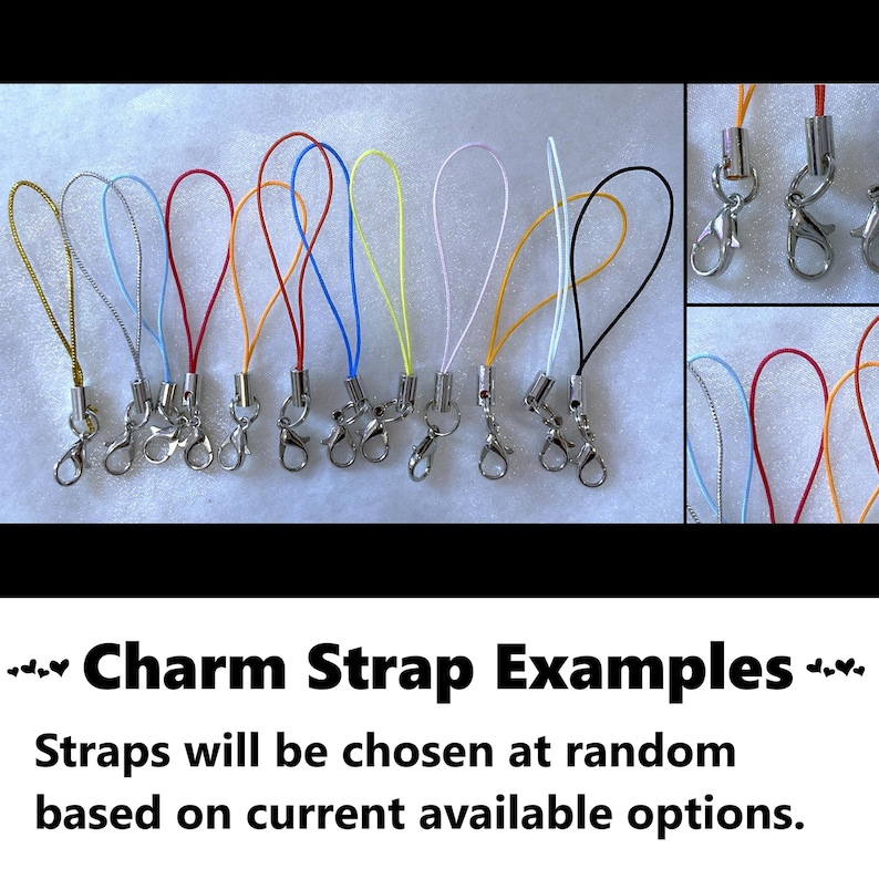 Charm Strap Examples. Straps will be chosen at random based on current available options. #phonecharm #phonecase
