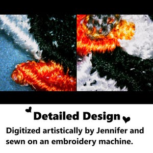 Detailed Design. Digitized artistically by Jennifer and sewn on an embroidery machine. This is a zoom in microscope view of the charm.