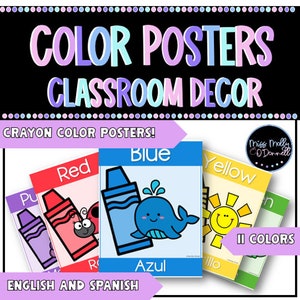Carteles de colores de crayón para mamás que educan en casa, colores en español, decoración del aula para la decoración del maestro de jardín de infantes, póster de colores para mamá preescolar