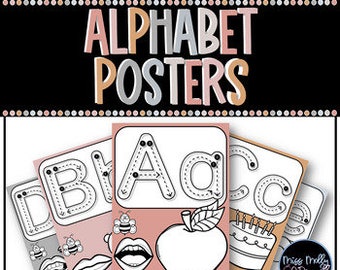 Modern Boho Classroom Decor, Kindergarten Alphabet Posters, Preschool Alphabet Letters, ABC, Homeschool Curriculum, Handwriting Practice
