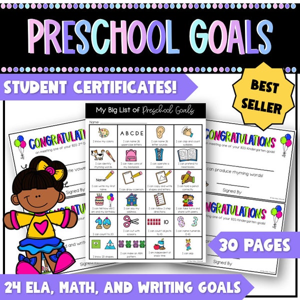 Preschool Assessment, Student Data Tracking Sheets, Data Binder, Success Criteria, PreK Goals, Reading Goals, Preschool Certificates,