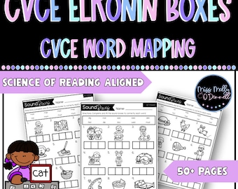 CVCe Elkonin Box Printables, CVCe Word Mapping Worksheets, Silent E Worksheet, Phonics Orthographic Mapping, Sound Boxes for Kindergarten