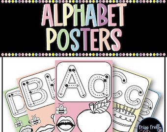 Rainbow Pastel Classroom Decor, Kindergarten Alphabet Posters, Preschool Alphabet Letters, ABC, Homeschool Curriculum, Handwriting Practice