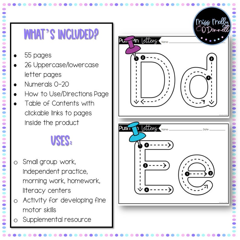 Preschool Fine Motor Worksheet, Kindergarten Push Pin Alphabet Tracing
