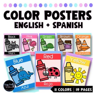 Pósters de crayones para mamás que educan en casa, colores en español, decoración para el aula de kínder, póster de colores para mamás de preescolar.