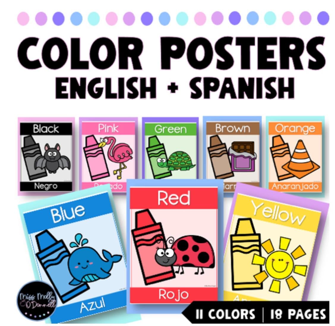 Crayon Color Posters for Homeschool Moms, Colors in Spanish, Classroom Decor for Kindergarten Teacher Decor, Color Poster for Preschool Mom