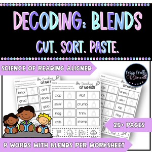 Phonics Blends Reading Worksheet for Kindergarten Reading Printable for Homeschool Mom, Science of Reading Phonics Worksheets: S R L Blends