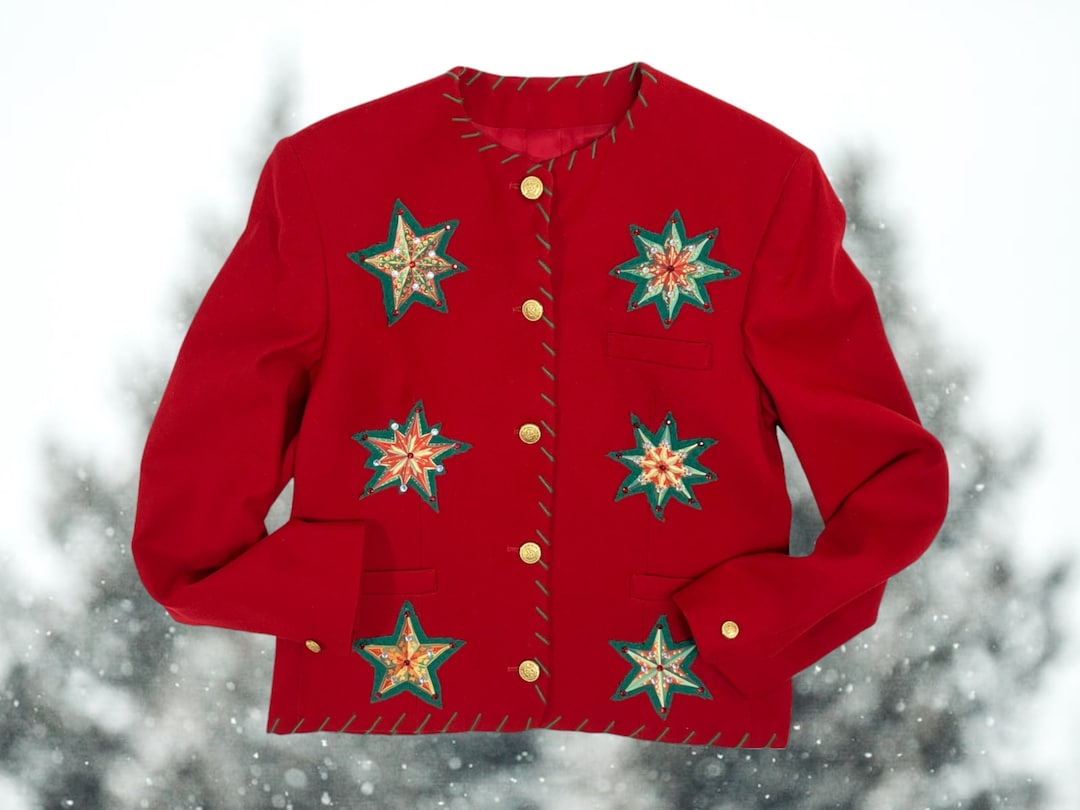 Christmas Blazer Jacket, Holiday Party Outfit, Embellished Christmas