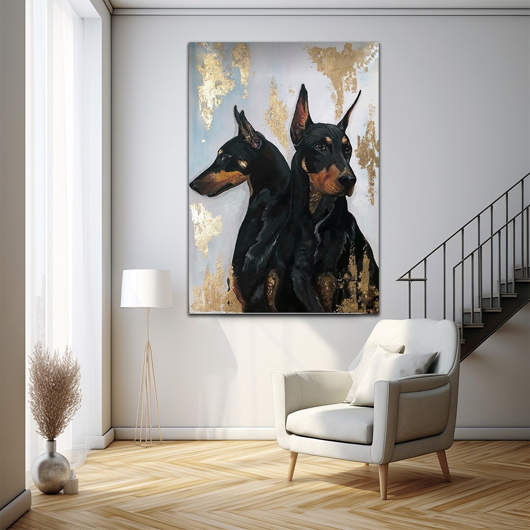 Couple Doberman Canvas Wall Art, Noble Doberman Canvas Print Art, Black