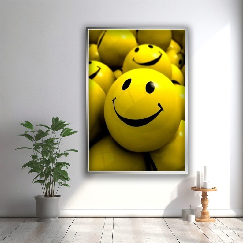 Smile Face Emoji Wall Art, Emoji Canvas Wall Art, Smiley Face Wall