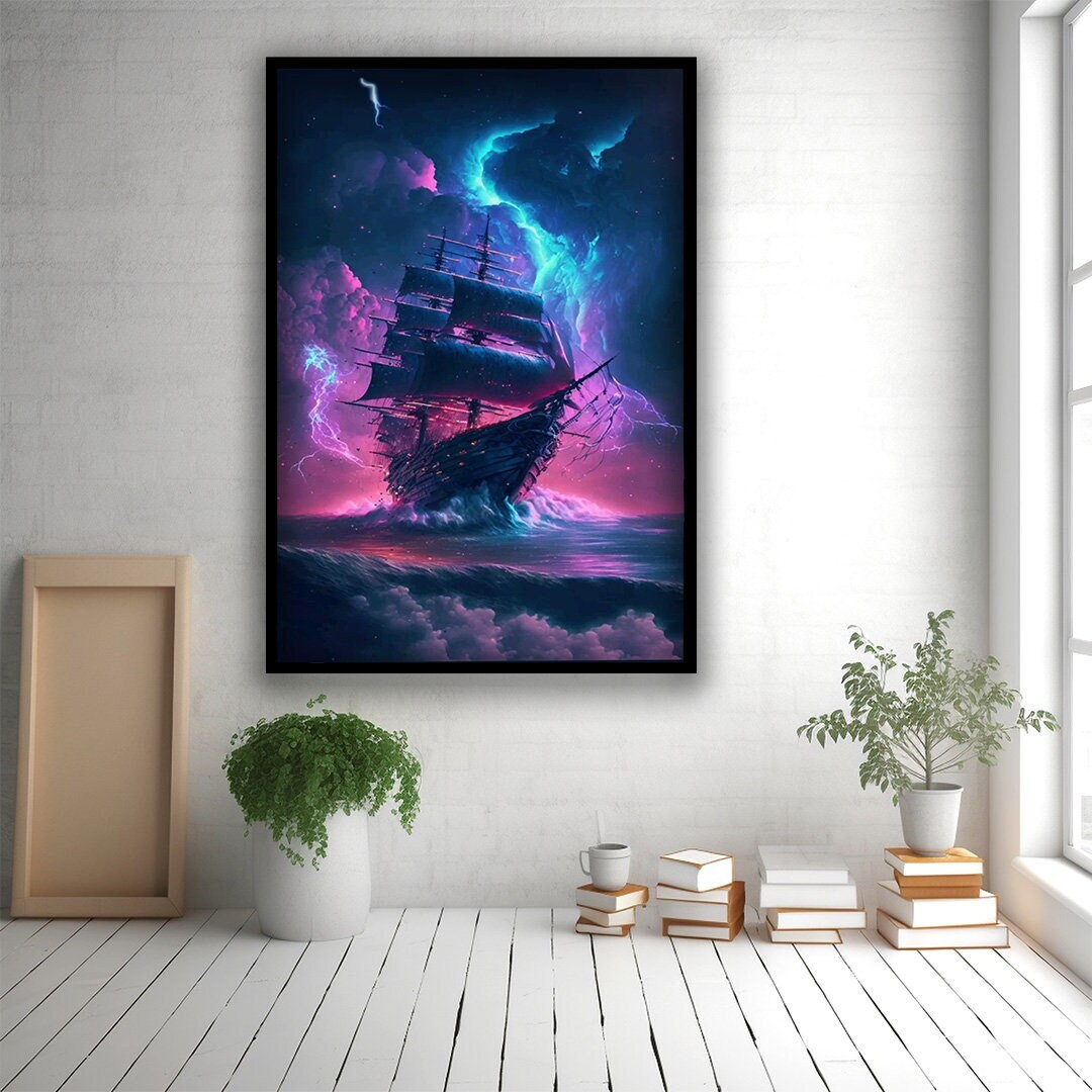 Ship Canvas Art, Sailboat Canvas Wall Art, Pirate Ship Canvas Painting