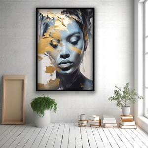 Black and Gold Woman Art, Black and Gold Abstract Art, Black Woman ...