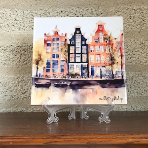 Keramik Kachel “Amsterdam Häuser” Aquarell