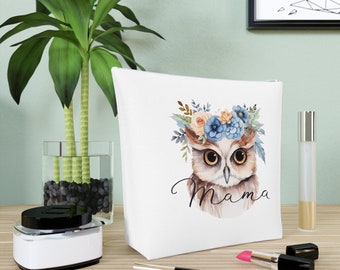 Cotton Cosmetic Bag, Cosmetic Bag, Bag for Cosmetics, Bag for Pens, Owl Flowers Mom, Owl with Flowers, Gift Mother