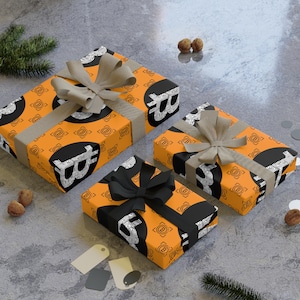 Gift Wrapping Paper Rolls, 1pc, Orange Bitcoin, Bitcoin Love, Gift Wrap, Christmas Paper, Crypto