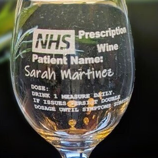 NHS joke prescription engraved wine glass ideal gift for doctors nurses receptionists pharmacist midwife
