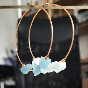 Aquamarine Gold Silver Hoop Earrings Raw Crystal March Birthstone Jewelry Gift for Her Dainty Tiny/Large Minimalist Huggie Hoops
