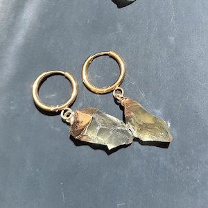 Raw Citrine Crystal Dainty Dangle Drop Gold Hoop Earrings, Huggie Hoop Birthstone Gemstone Natural Citrine Earrings