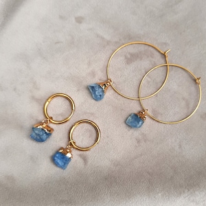 Boho Gold Hoops Raw Crystal Dainty Dangle Drop Earrings Huggie Hoop Birthstone Natural Gemstone Select your Raw Crystal
