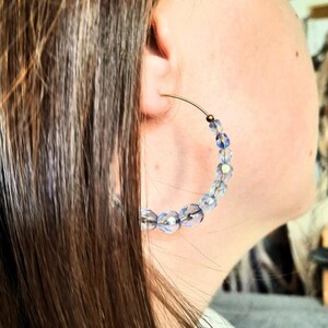 Blue Crystal Beaded Hoop Earrings Dainty Gold Silver Hoops Sun Light Catcher Swarovski Jewelry Christmas Gift for Her Elegant Glass Prism