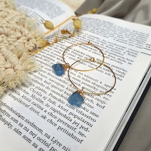 Elegant Raw Blue Aquamarine Hoop Earrings Dainty Large Gold Hoops Crystal March Birthstone Jewelry Natural Clear Gemstone Gift for Woman