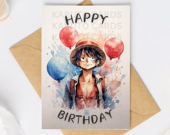 Anime Happy Birthday Card - Téléchargement instantané - Carte d’anniversaire imprimable - Cadeaux One Piece - Carte d’anniversaire pour enfants - Carte de vœux imprimable