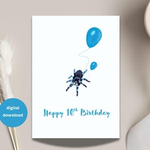 Spinne Geburtstagskarte, niedliches Tier Kunst Glücklich 10. Geburtstagskarte, Umweltfreundliche Karten für Ihn, Vater oder Freund, innen leer, digitaler Download