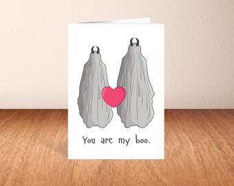 You're My Boo Watercolor Card: Spooky Love, Halloween Anniversary (PDF)