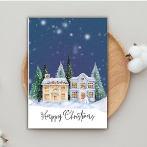 Carte de voeux de Noël numérique soirée enneigée, téléchargement PDF, personnaliser carte de Noël vintage Carte pliable Joyeux Noël,