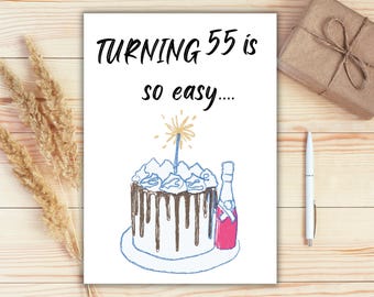 55th Birthday Card: "Turning 55 is Easy" (Digital Download)