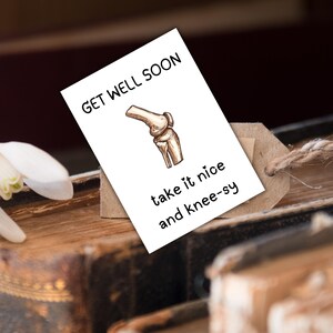 Gute Besserung - nimm es schön und Knie-sy - Knie Ersatz Karte, Sofort Download, fröhliche Genesung Karte, Erhebende Grußkarte