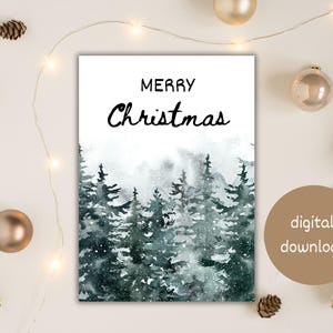 Merry Christmas Digital Card, Printable Christmas Cards, Greetings Snowy Wreath Christmas Card, Holidays Cards, Digital Download