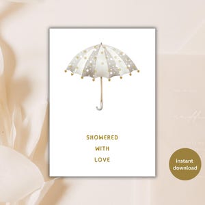 Cartão para minha filha | Cartão de chá de panela da mãe | Tema guarda-chuva "Showed with Love" | Cartão para impressão de noiva | Download instantâneo em PDF