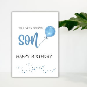 Son Birthday Card, Balloon Birthday Card, Adult Son Birthday Card, To a very special son happy birthday card, Downloadable Birthday Card