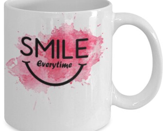 Smile everytime white ceramic mug for holiday and office co-workers –11 oz smile everytime coffee mug for retirement gift
