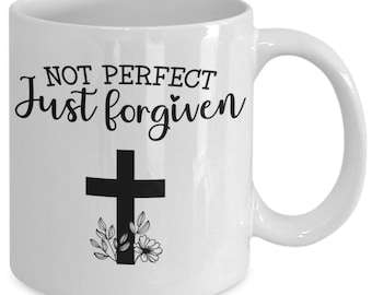 Not perfect just forgiven white ceramic mug for holiday and office co-workers –11 oz not perfect just forgiven coffee mug for retirement ...